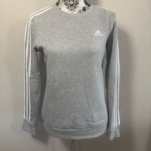 adidas Essentials 3-Stripes Fleece Sweatshirt Grey/White Size XS Logo